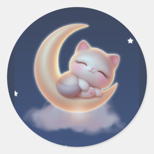 Sleeping Kitten Moon – Cute Kawaii Sticker ラウンドシール (正面)