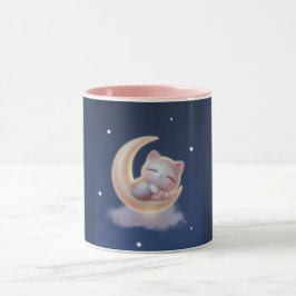 Sleeping Kitten on Moon – Cute Kawaii Cat Mug マグカップ