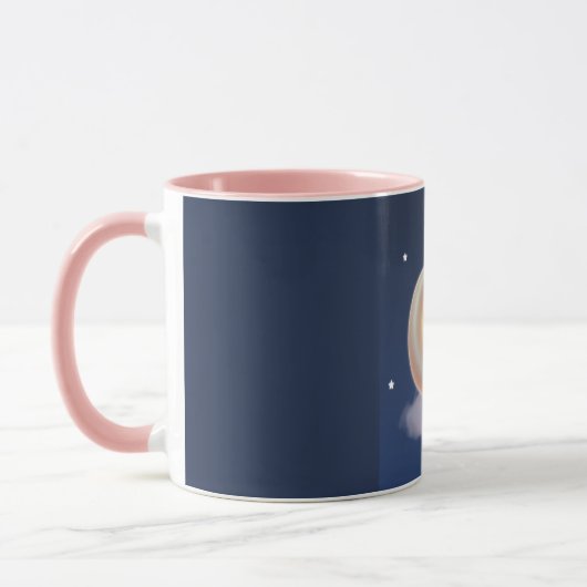 Sleeping Kitten on Moon – Cute Kawaii Cat Mug マグカップ (左)