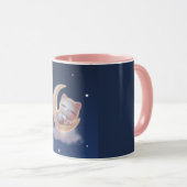 Sleeping Kitten on Moon – Cute Kawaii Cat Mug マグカップ (正面右)