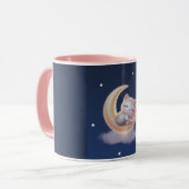 Sleeping Kitten on Moon – Cute Kawaii Cat Mug マグカップ (正面左)