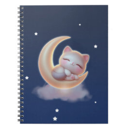 Sleeping Kitten on Moon – Cute Kawaii Cat Notebook ノートブック