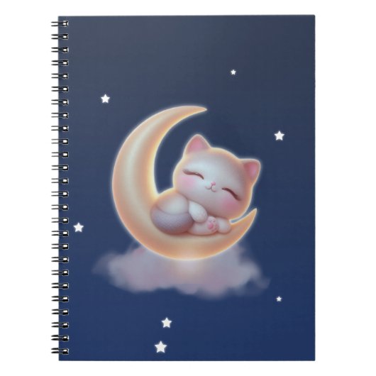 Sleeping Kitten on Moon – Cute Kawaii Cat Notebook ノートブック (正面)