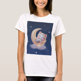 Sleeping Kitten on Moon – Cute Kawaii Cat T-Shirt Tシャツ