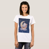 Sleeping Kitten on Moon – Cute Kawaii Cat T-Shirt Tシャツ (正面フル)