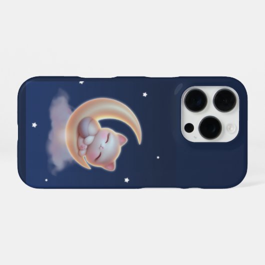 Sleeping Kitten on Moon – Cute Kawaii Phone Case iPhoneケース (裏面横)