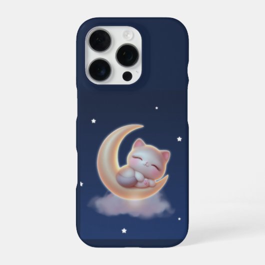 Sleeping Kitten on Moon – Cute Kawaii Phone Case iPhoneケース (裏面)