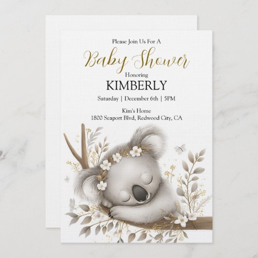 Sleeping Koala Cub 招待状 (正面/裏面)