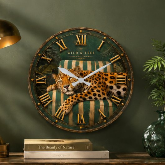 Sleeping Leopard Luxury Jungle ラージ壁時計