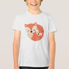 Sleeping Mama Fox with Baby Cub Illustration トライブレンドＴシャツ
