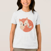 Sleeping Mama Fox with Baby Cub Illustration トライブレンドＴシャツ (正面)