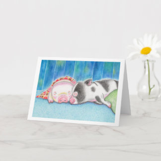 Sleeping Mini Pigs Piglets Folded Greeting Card カード