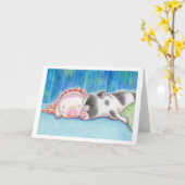Sleeping Mini Pigs Piglets Folded Greeting Card カード (黄色い花)