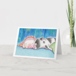 Sleeping Mini Pigs Piglets Folded Greeting Card カード