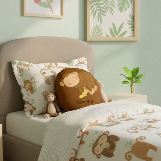 Sleeping Monkey Cartoon Round Pillow ラウンドクッション