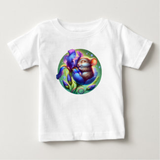 Sleeping Mouse in Flower Cute Baby Animal  ベビーTシャツ