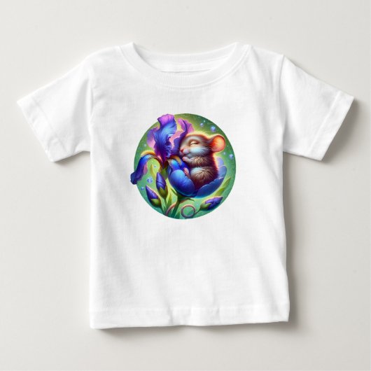 Sleeping Mouse in Flower Cute Baby Animal  ベビーTシャツ (正面)