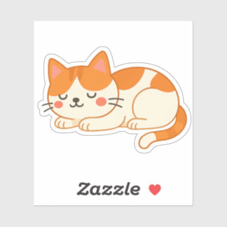 Sleeping Orange and White Cat – Cute Cartoon Style シール