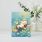 Sleeping Otter in Summer Meadow ポストカード (スタンド正面)
