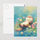 Sleeping Otter in Summer Meadow ポストカード (正面/裏面)