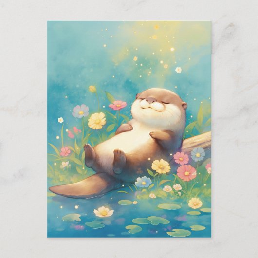 Sleeping Otter in Summer Meadow ポストカード (正面)