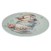 Sleeping Owl in Stacked Floral Teacups カッティングボード (角)