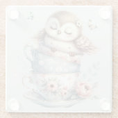 Sleeping Owl in Stacked Floral Teacups ガラスコースター (裏面)