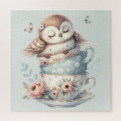 Sleeping Owl in Stacked Floral Teacups ジグソーパズル (縦)