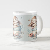 Sleeping Owl in Stacked Floral Teacups ジャンボコーヒーマグカップ (正面右)