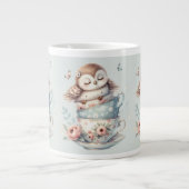 Sleeping Owl in Stacked Floral Teacups ジャンボコーヒーマグカップ (正面)