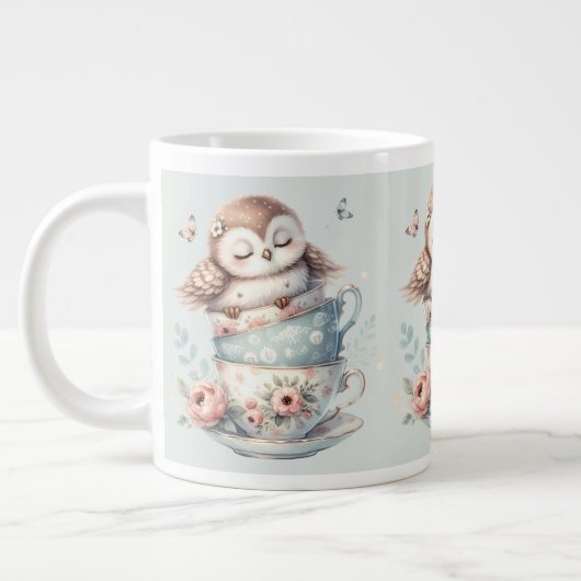Sleeping Owl in Stacked Floral Teacups ジャンボコーヒーマグカップ (左)
