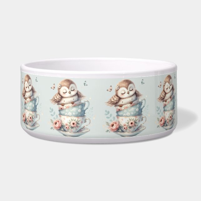 Sleeping Owl in Stacked Floral Teacups ボウル (正面)