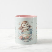Sleeping Owl in Stacked Floral Teacups マグカップ (中央)