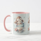 Sleeping Owl in Stacked Floral Teacups マグカップ (左)