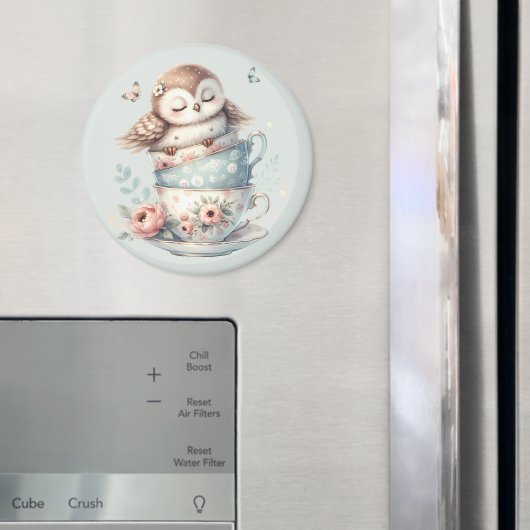 Sleeping Owl in Stacked Floral Teacups マグネット (インサイチュ (冷蔵庫))