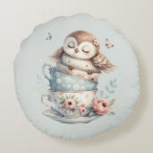 Sleeping Owl in Stacked Floral Teacups ラウンドクッション (裏面)