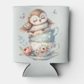 Sleeping Owl in Stacked Floral Teacups 缶クーラー (正面)