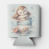 Sleeping Owl in Stacked Floral Teacups 缶クーラー (裏面)