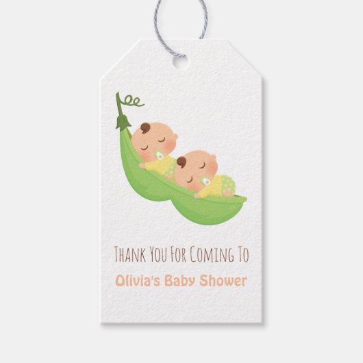Sleeping Peas in a Pod twin Baby Showerギフトラベル ギフトタグ (正面)