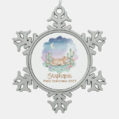 Sleeping Pony Cactus Southwest First Christmas スノーフレークピューターオーナメント (正面)