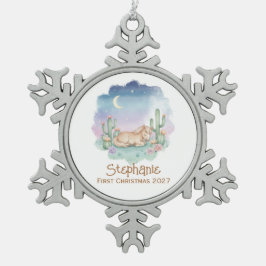 Sleeping Pony Cactus Southwest First Christmas スノーフレークピューターオーナメント