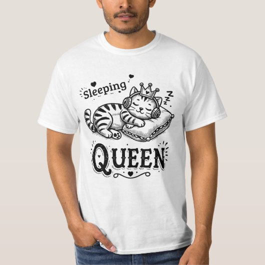 Sleeping Queen– Katzen Schlaf Tシャツ (正面)