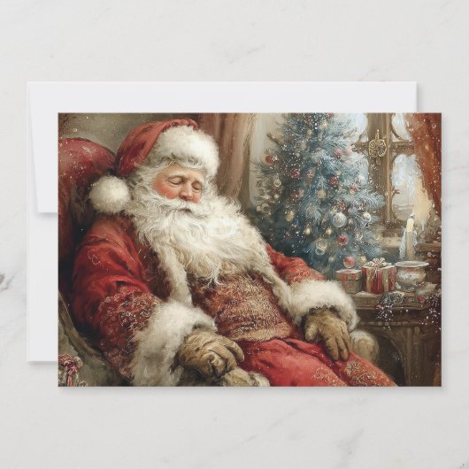 Sleeping Santa Claus Happy Holidays Flat カード (正面)