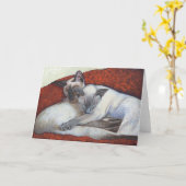 Sleeping Siamese Cat Art カード (黄色い花)
