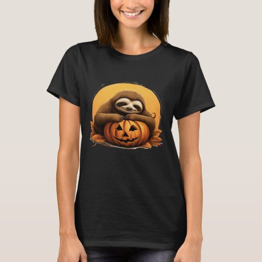 Sleeping Sloth and Halloween Pumpkin Classic T-Shi Tシャツ (正面)