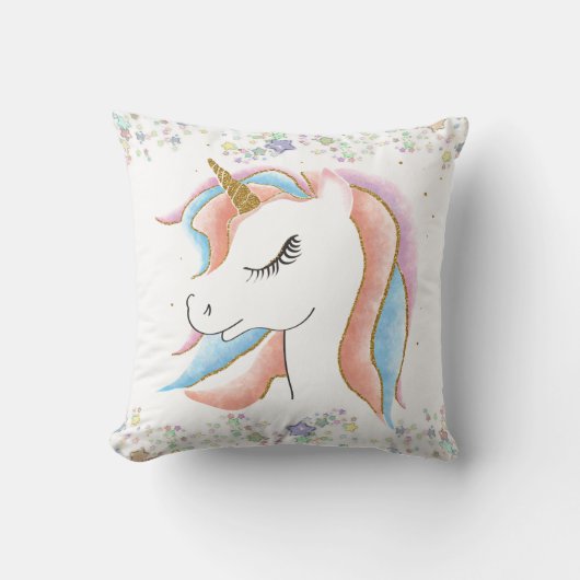 Sleeping Unicorn and Pastel Stars クッション (正面)