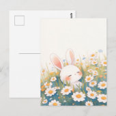 Sleeping White Bunny in Daisy Meadow ポストカード (正面/裏面)