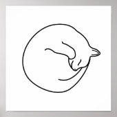 Sleeping White Cat Black on White Print ポスター (正面)