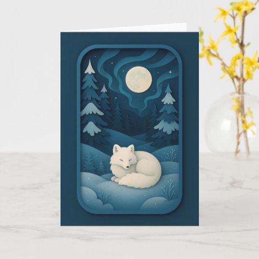 Sleeping White Fox Under Moonlight Card カード (黄色い花)