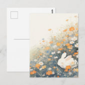 Sleeping White Rabbit in Orange Meadow ポストカード (正面/裏面)